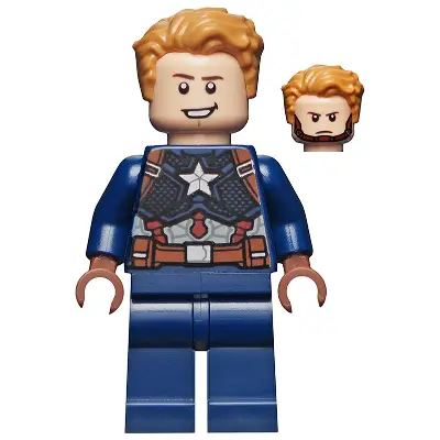  Captain America - Dark Blue Suit with Reddish Brown Belt and Harness, Reddish Brown Hands, Hair, Dark Brown Eyebrows, Chin Strap