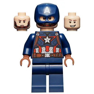  Captain America - Dark Blue Suit with Reddish Brown Belt and Harness, Reddish Brown Hands, Helmet