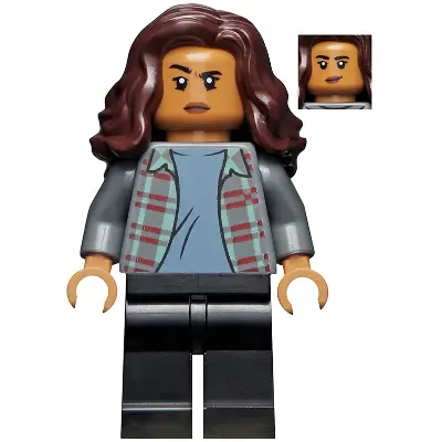  MJ (Michelle Jones) - Dark Bluish Gray Plaid Jacket, Dark Brown Wavy Hair