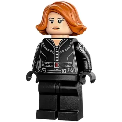  Black Widow - Black Jumpsuit, Dark Orange Short Hair, Plain Legs, Printed Arms