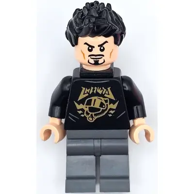  Tony Stark - Black Shirt with Gold Helmet, Pin Holder on Back