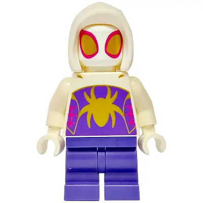  Ghost-Spider (Gwen Stacy) - Dark Purple Medium Legs, White Basic Smooth Hood, Gold Spider Logo and Eyes