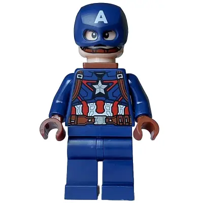  Captain America - Dark Blue Suit with Reddish Brown Belt and Harness, Reddish Brown Hands, Helmet, Neck Bracket