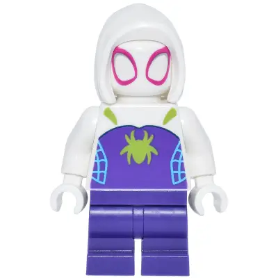  Ghost-Spider (Gwen Stacy) - Dark Purple Medium Legs, White Basic Smooth Hood, Lime Spider Logo