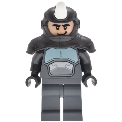  Rhino - Shoulder Armor with White Horn, Dark Bluish Gray Legs