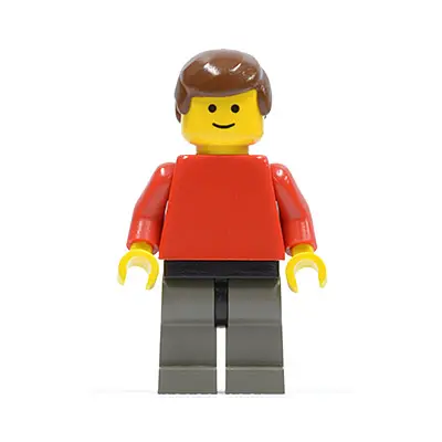  Plain Red Torso with Red Arms, Dark Gray Legs, Brown Male Hair