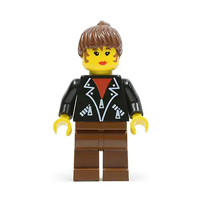  Leather Jacket with Zippers - Brown Legs, Brown Ponytail Hair