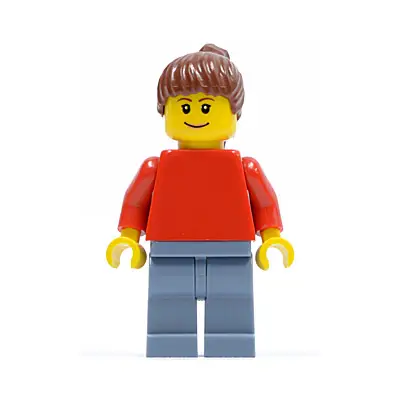  Plain Red Torso with Red Arms, Sand Blue Legs, Reddish Brown Ponytail Hair (Soccer Fan)