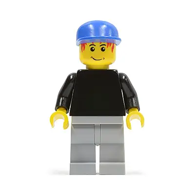  Plain Black Torso with Black Arms, Light Bluish Gray Legs, Blue Cap (Soccer Goalie)