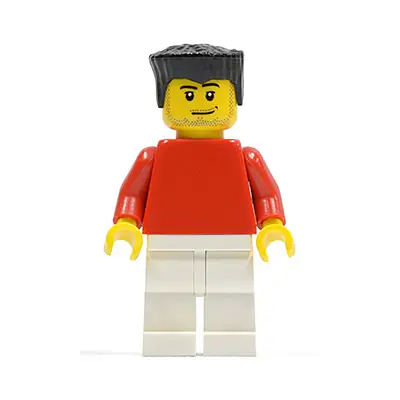  Plain Red Torso with Red Arms, White Legs, Black Flat Top Hair, Smirk and Stubble Beard (Soccer Player)