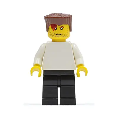  Plain White Torso with White Arms, Black Legs, Reddish Brown Flat Top Hair (Soccer Player)