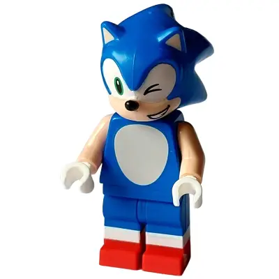  Sonic the Hedgehog - Light Nougat Face and Arms, Winking, Open Mouth Smile to Left