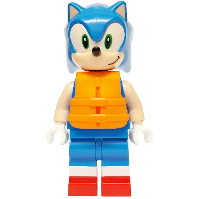  Sonic the Hedgehog - Light Nougat Face and Arms, Grin to Left, Orange Life Jacket
