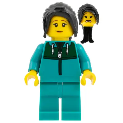  Astronaut - Female, Dark Brown Long Hair, Dark Turquoise Track Suit