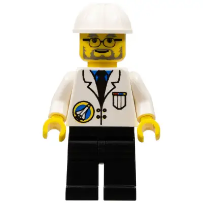  Space Port - Scientist, White Construction Helmet, Black Legs