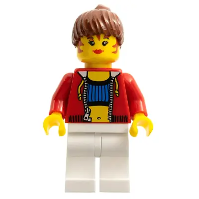  Female with Crop Top and Navel Pattern - LEGO Logo on Back, Reddish Brown Hair