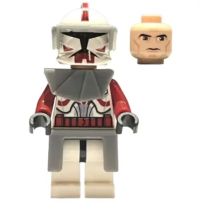  Clone Trooper Commander Fox, Coruscant Guard (Phase 1) - Dark Bluish Gray Visor, Pauldron, and Kama, Large Eyes, with Solid Light Bluish Gray Semicircle above Belt