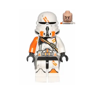 Clone Airborne Trooper, 212th Attack Battalion (Phase 2) - Orange Arm, Dirt Stains, Light Bluish Gray Cloth Kama, Scowl