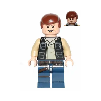  Han Solo - Black Vest with Pockets over Tan Shirt with Dark Tan Creases, Dark Blue Legs with Belts, Smooth Hair