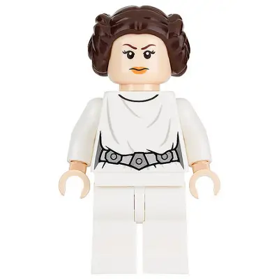  Princess Leia - White Dress, Detailed Belt with 3 Emblems, White Legs, Angry Frown / Lopsided Grin