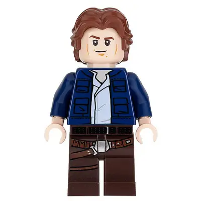  Han Solo, Dark Brown Legs with Holster Pattern, Dark Blue Jacket, Wavy Hair