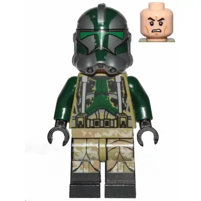  Clone Trooper Commander Gree, 41st Elite Corps (Phase 2) - Kashyyyk Camouflage, Dark Tan Markings on Legs, Scowl