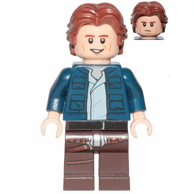  Han Solo, Dark Brown Legs with Holster Pattern, Dark Blue Jacket, Wavy Hair, Smile / Frown