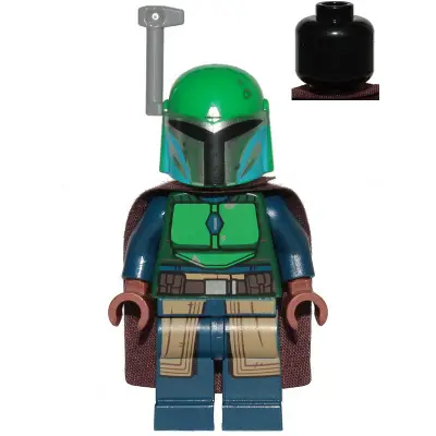  Mandalorian Tribe Warrior - Female, Dark Brown Cape, Green Helmet with Antenna / Rangefinder