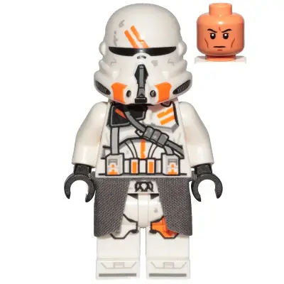 Clone Airborne Trooper, 212th Attack Battalion (Phase 2) - White Arms, Dirt Stains, Dark Bluish Gray Cloth Kama, Nougat Head