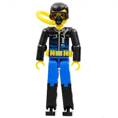  Technic Figure Blue Legs, Black Top with Zippered Wetsuit for Diver Pattern - Air Tank, Hose, and Mask