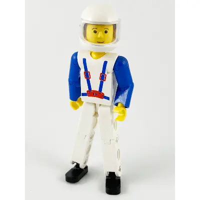  Technic Figure White Legs, White Top with Blue Suspenders Pattern, Blue Arms, White Helmet