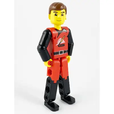  Technic Figure Red/Black Legs, Red Top, Brown Hair (Fireman)