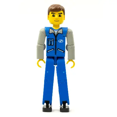  Technic Figure Blue Legs, Blue Top with Zipper and Pockets, Light Gray Arms