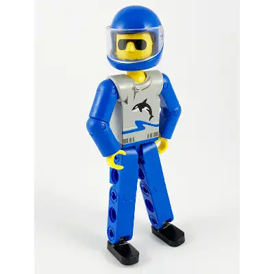  Technic Figure Blue Legs, Light Gray Top with Orca Pattern, Blue Arms, Blue Helmet
