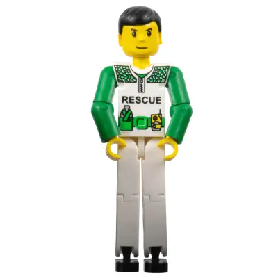  Technic Figure White Legs, White Torso with Black 'RESCUE' and Green Belt, Green Arms - Without Sticker (4119049)