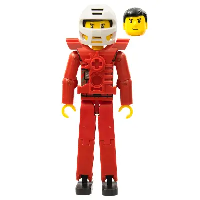  Technic Figure Red Legs, Red Top with Chest Plate, Black Hair, White Helmet - without Stickers