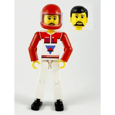 Technic Figure White Legs, White Top with Red Vest, Red Arms, Black Hair, Red Helmet