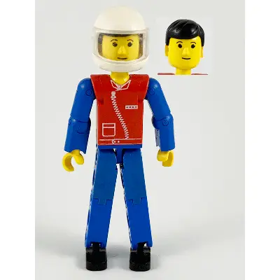 Technic Figure Blue Legs, Red Top with Zipper, Blue Arms, Black Hair, White Helmet