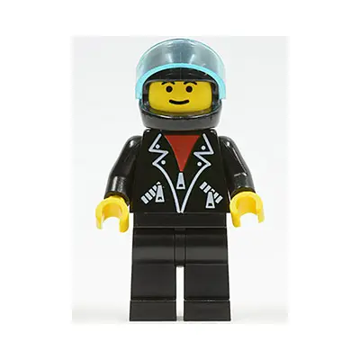  Leather Jacket with Zippers - Black Legs, Black Helmet, Trans-Light Blue Visor, Male