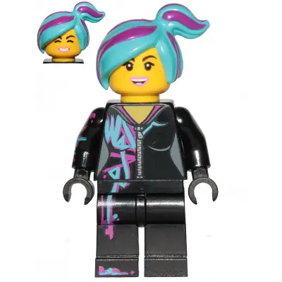  Lucy Wyldstyle with Magenta Lined Hoodie, Medium Azure and Magenta Hair, Smile / Cheerful