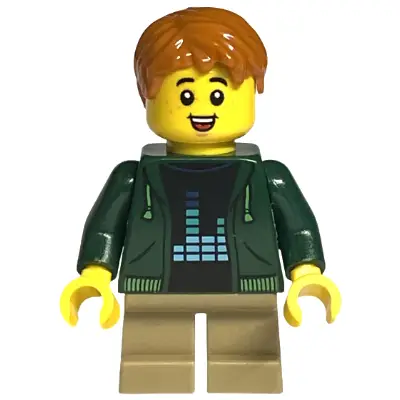  Child - Boy, Dark Green Hoodie, Dark Tan Short Legs, Dark Orange Hair, Freckles