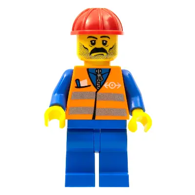  Orange Vest with Safety Stripes - Blue Legs, Moustache, Red Construction Helmet