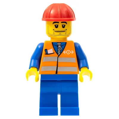  Orange Vest with Safety Stripes - Blue Legs, Beard Stubble, Red Construction Helmet