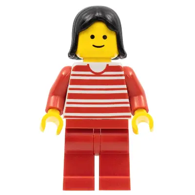  Horizontal Lines Red - Red Arms - Red Legs, Black Female Hair