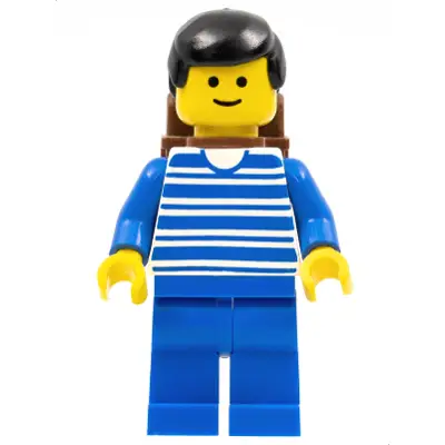  Horizontal Lines Blue - Blue Arms - Blue Legs, Black Male Hair, Brown Backpack