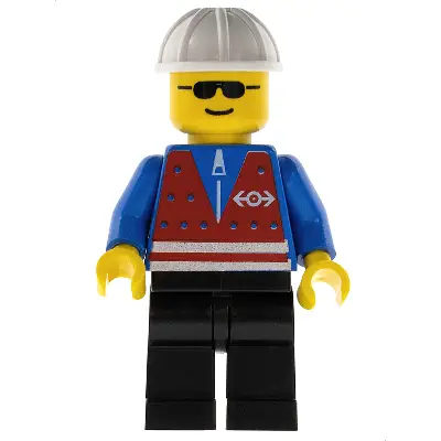  Red Vest and Zipper - Black Legs, White Construction Helmet, Sunglasses