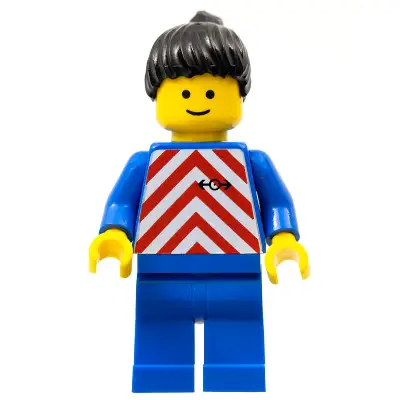  Red & White Stripes - Blue Legs, Black Ponytail Hair