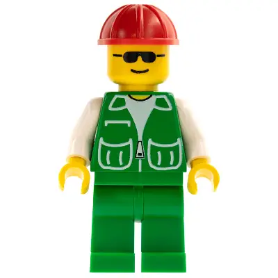  Jacket Green with 2 Large Pockets - Green Legs, Red Construction Helmet