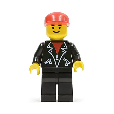  Leather Jacket with Zippers - Black Legs, Red Cap