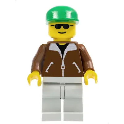  Jacket Brown - Light Gray Legs, Green Cap, Black Sunglasses